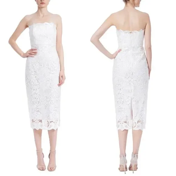 Badgley Mischka Strapless Lace Midi Dress 8 NWT - Picture 9 of 10
